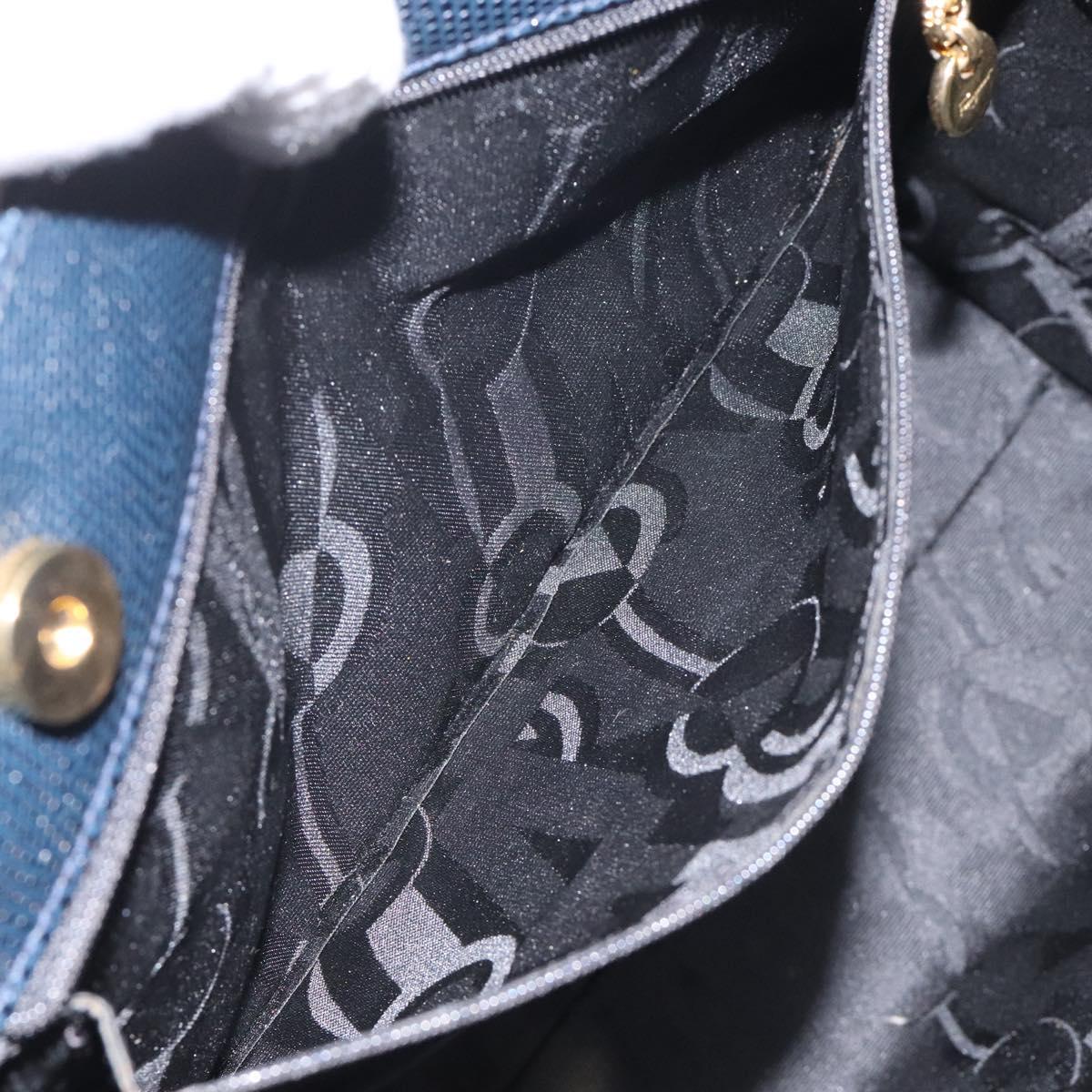 Salvatore Ferragamo Tote Bag Leather Embossed Navy Gold Auth gh069