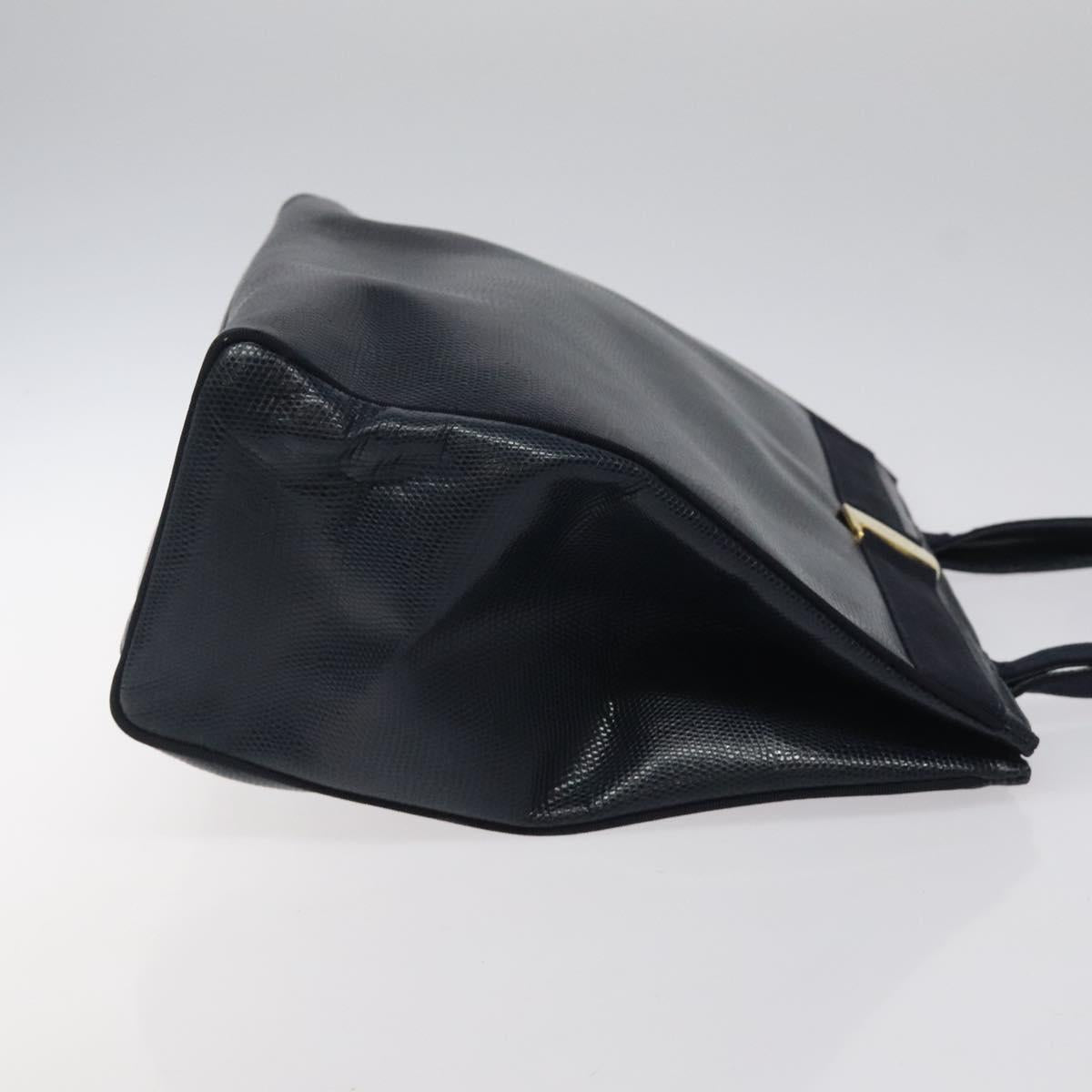 Salvatore Ferragamo Tote Bag Leather Embossed Navy Gold Auth gh069