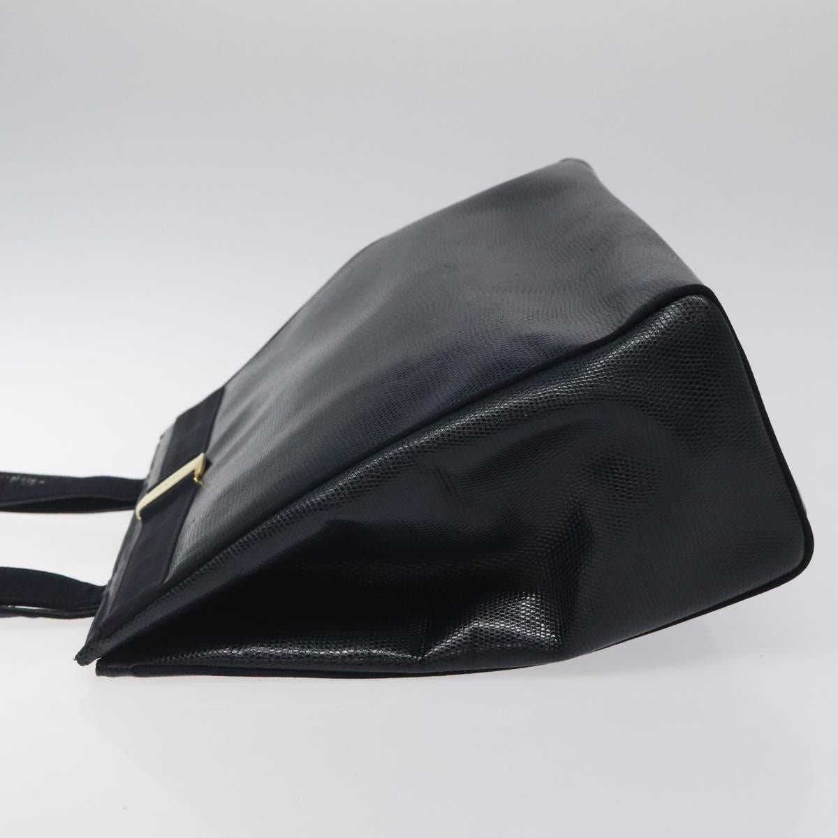 Salvatore Ferragamo Tote Bag Leather Embossed Navy Gold Auth gh069