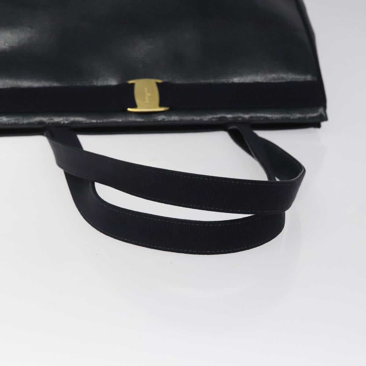 Salvatore Ferragamo Tote Bag Leather Embossed Navy Gold Auth gh069