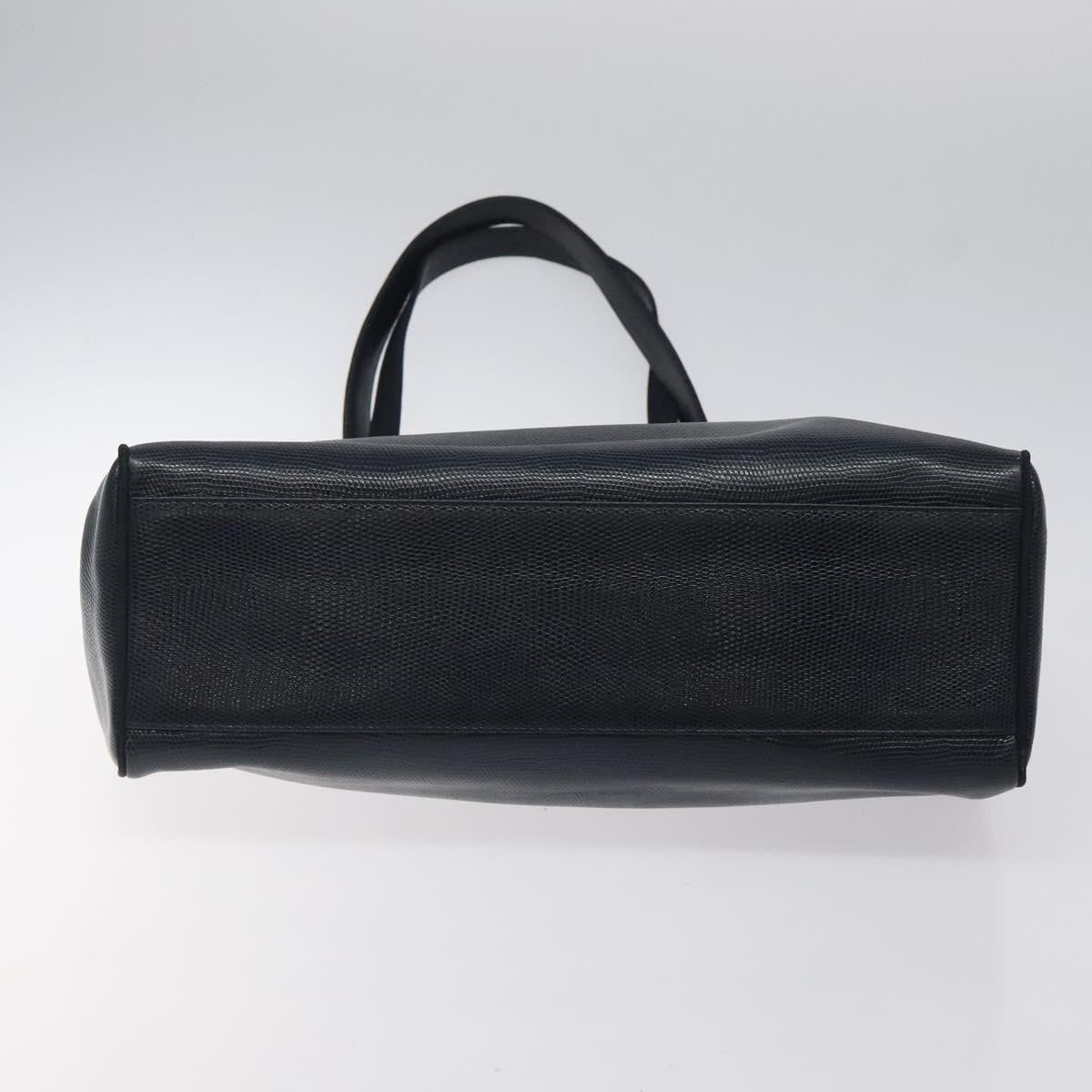 Salvatore Ferragamo Tote Bag Leather Embossed Navy Gold Auth gh069