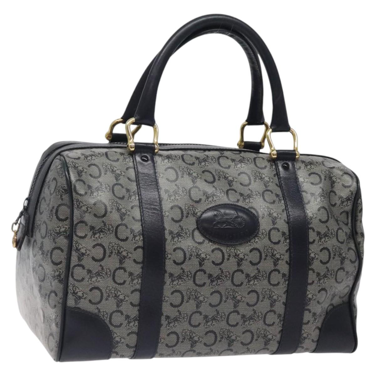 CELINE C Sulky Hand Bag Coated Canvas Navy Gold Auth gh070