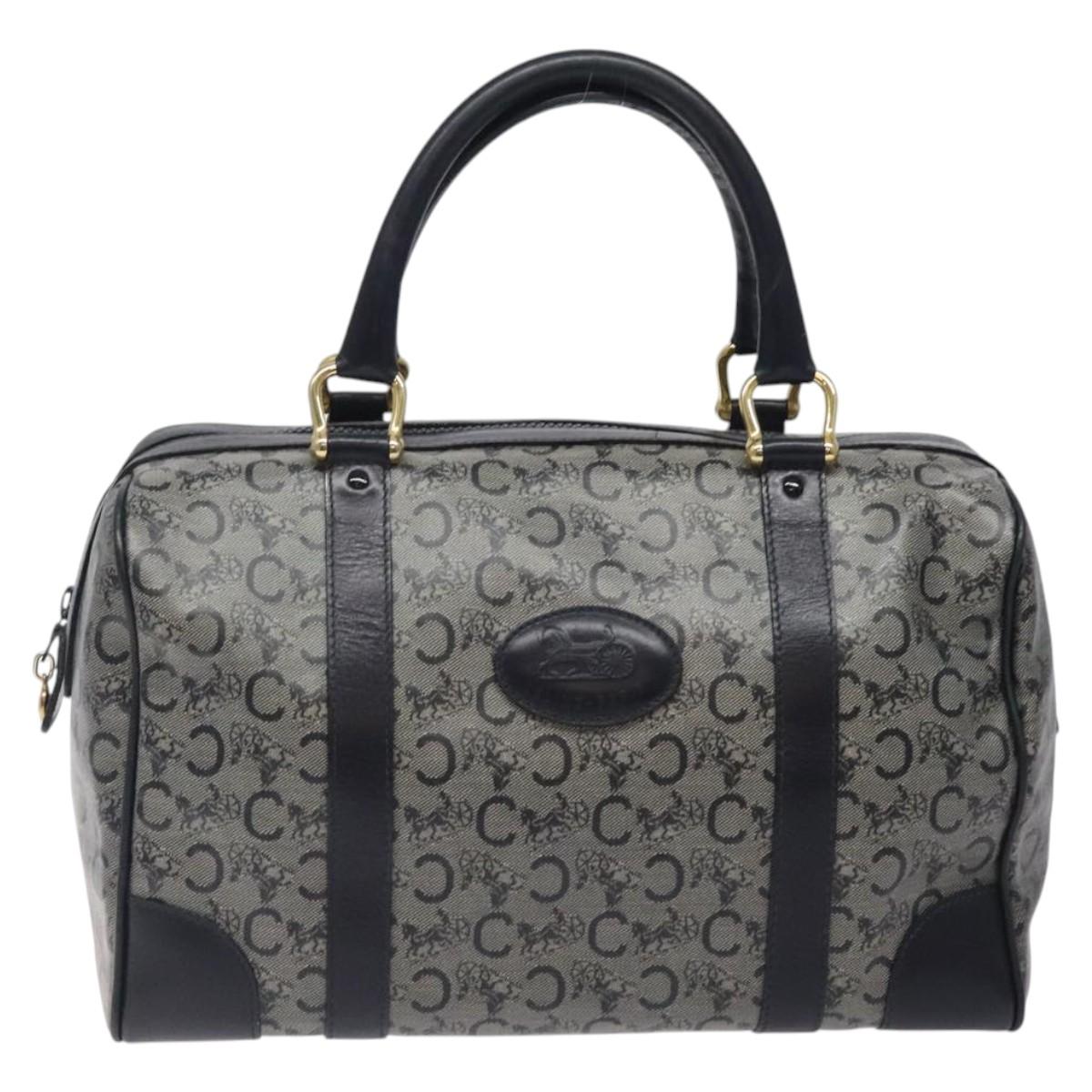 CELINE C Sulky Hand Bag Coated Canvas Navy Gold Auth gh070