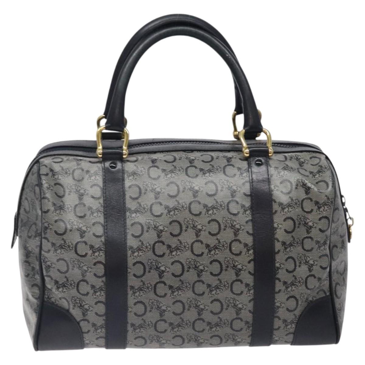 CELINE C Sulky Hand Bag Coated Canvas Navy Gold Auth gh070