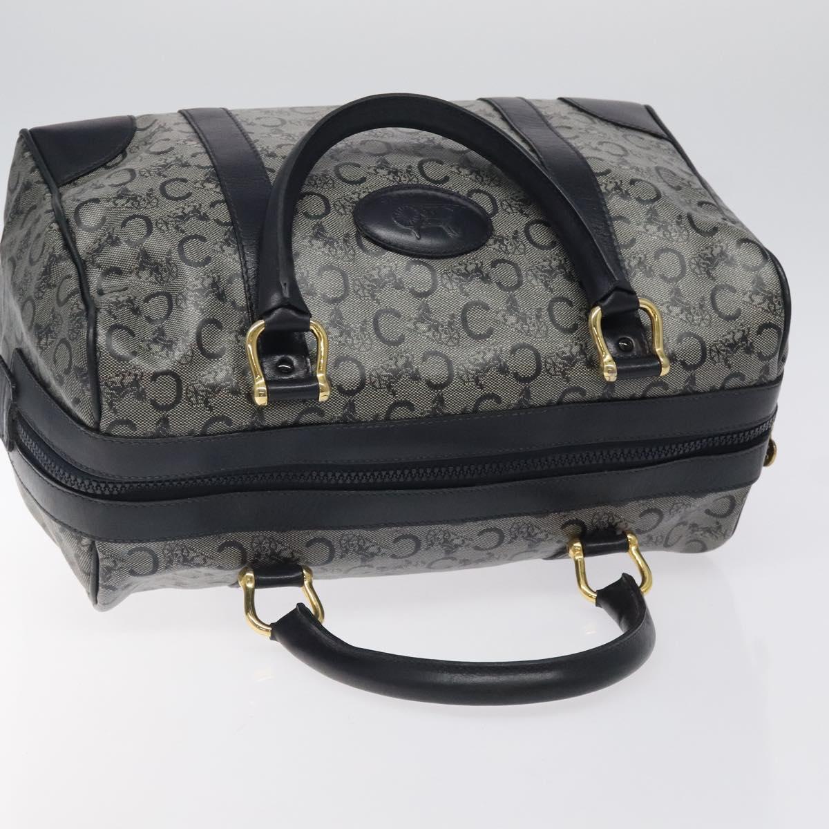 CELINE C Sulky Hand Bag Coated Canvas Navy Gold Auth gh070