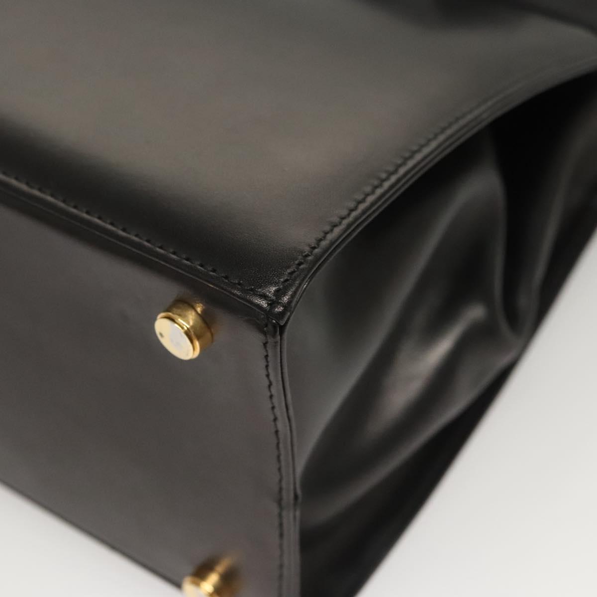 Salvatore Ferragamo Vala Hand Bag Leather 2way Black Gold Auth gh079