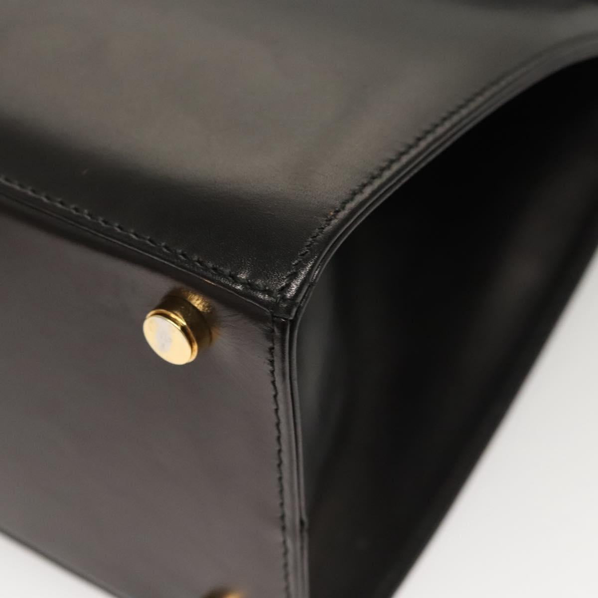 Salvatore Ferragamo Vala Hand Bag Leather 2way Black Gold Auth gh079