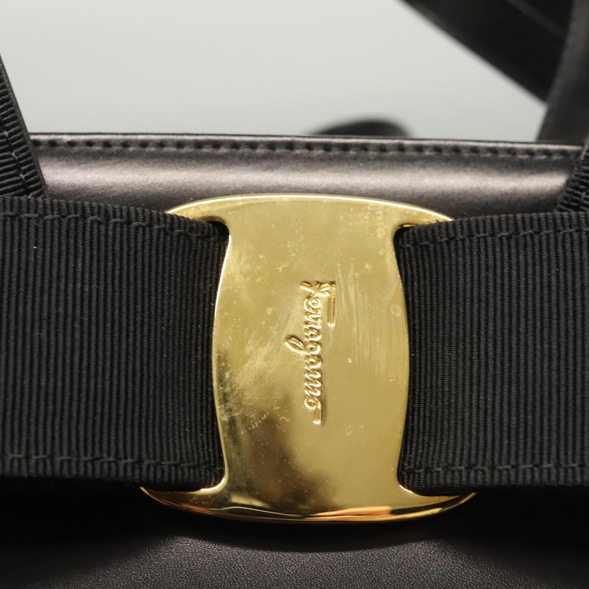 Salvatore Ferragamo Vala Hand Bag Leather 2way Black Gold Auth gh079