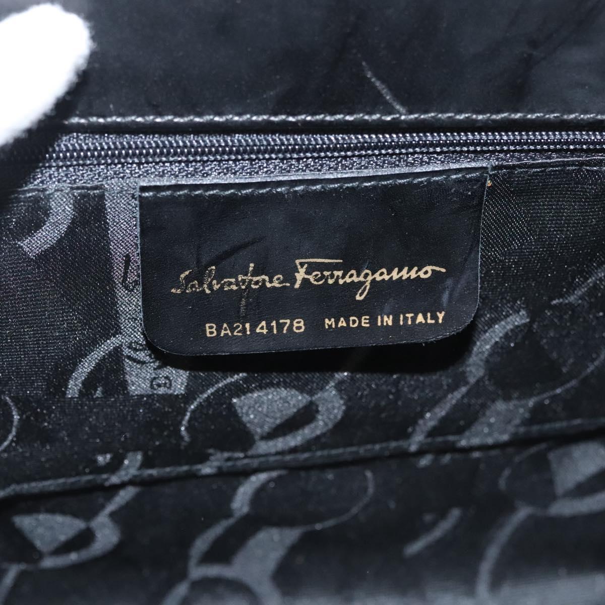 Salvatore Ferragamo Vala Hand Bag Leather 2way Black Gold Auth gh079