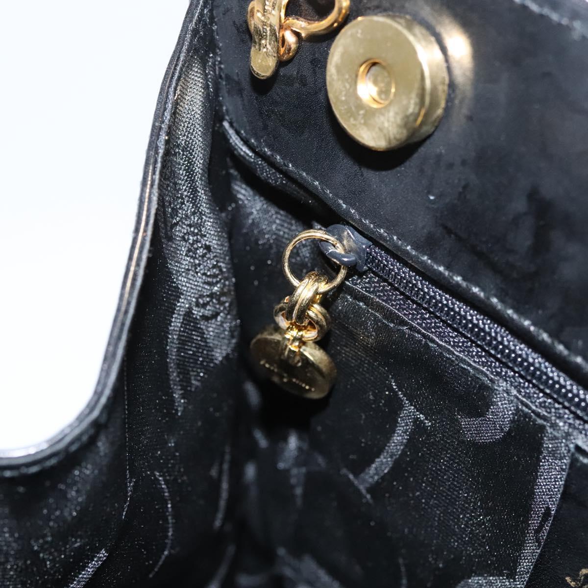 Salvatore Ferragamo Vala Hand Bag Leather 2way Black Gold Auth gh079