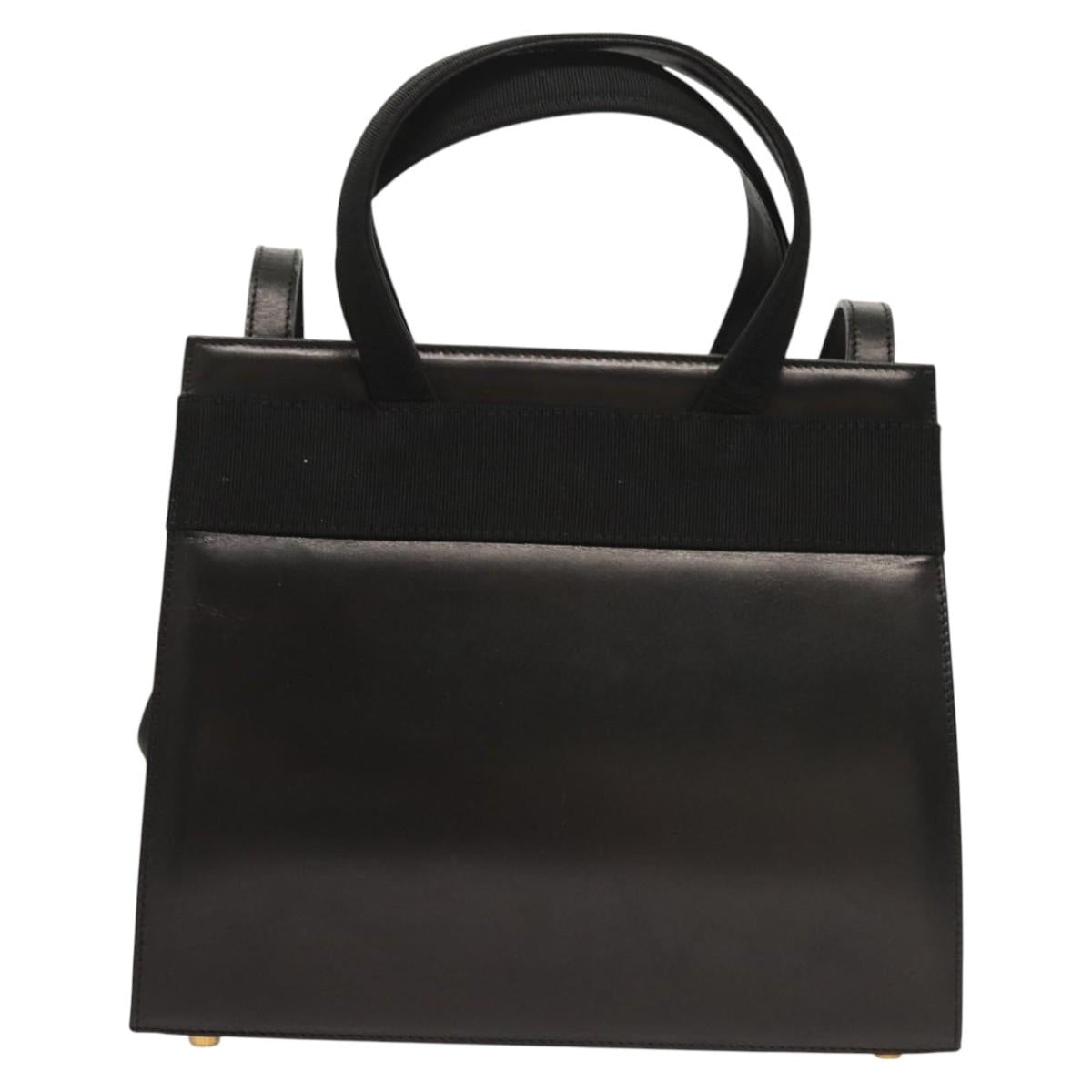 Salvatore Ferragamo Vala Hand Bag Leather 2way Black Gold Auth gh079