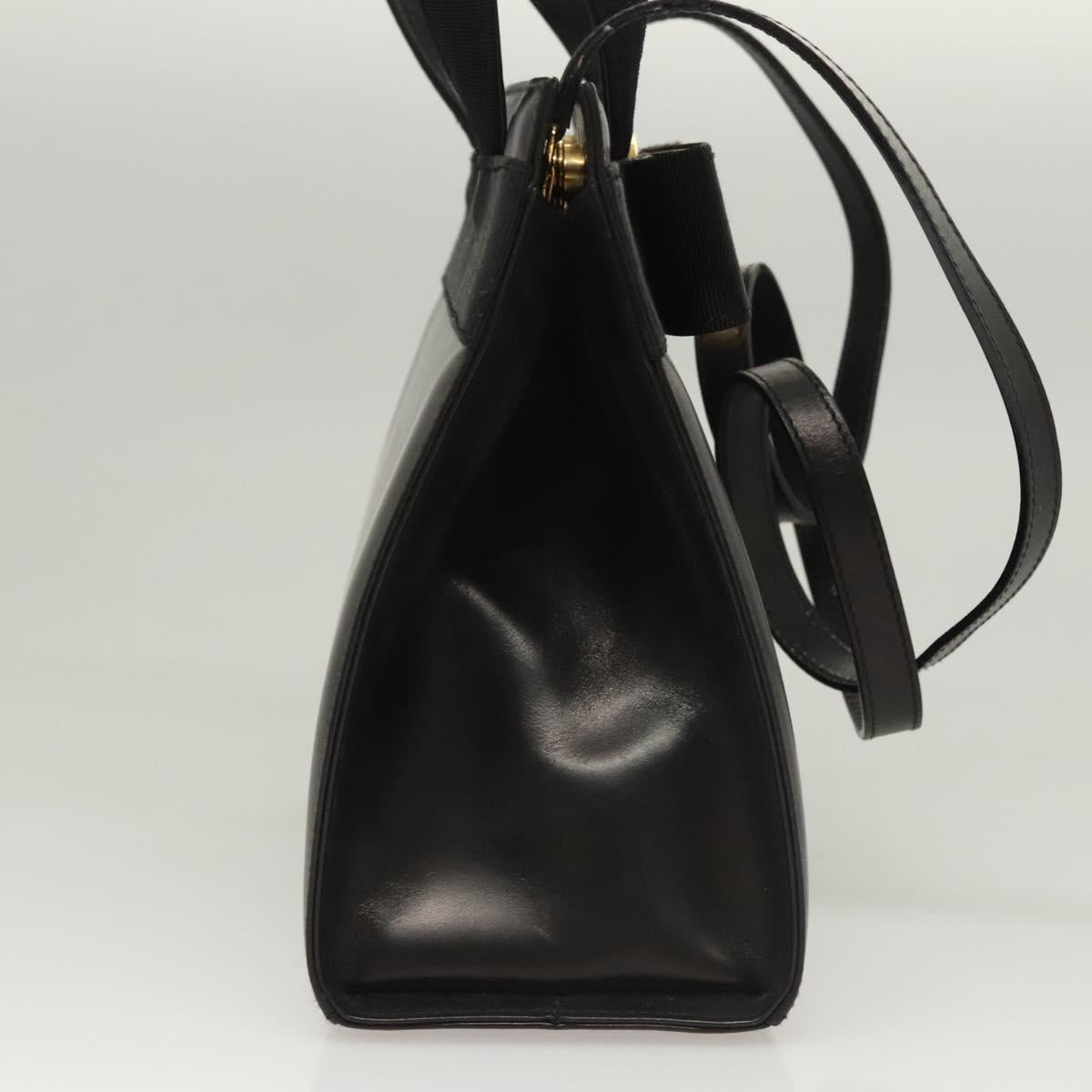 Salvatore Ferragamo Vala Hand Bag Leather 2way Black Gold Auth gh079