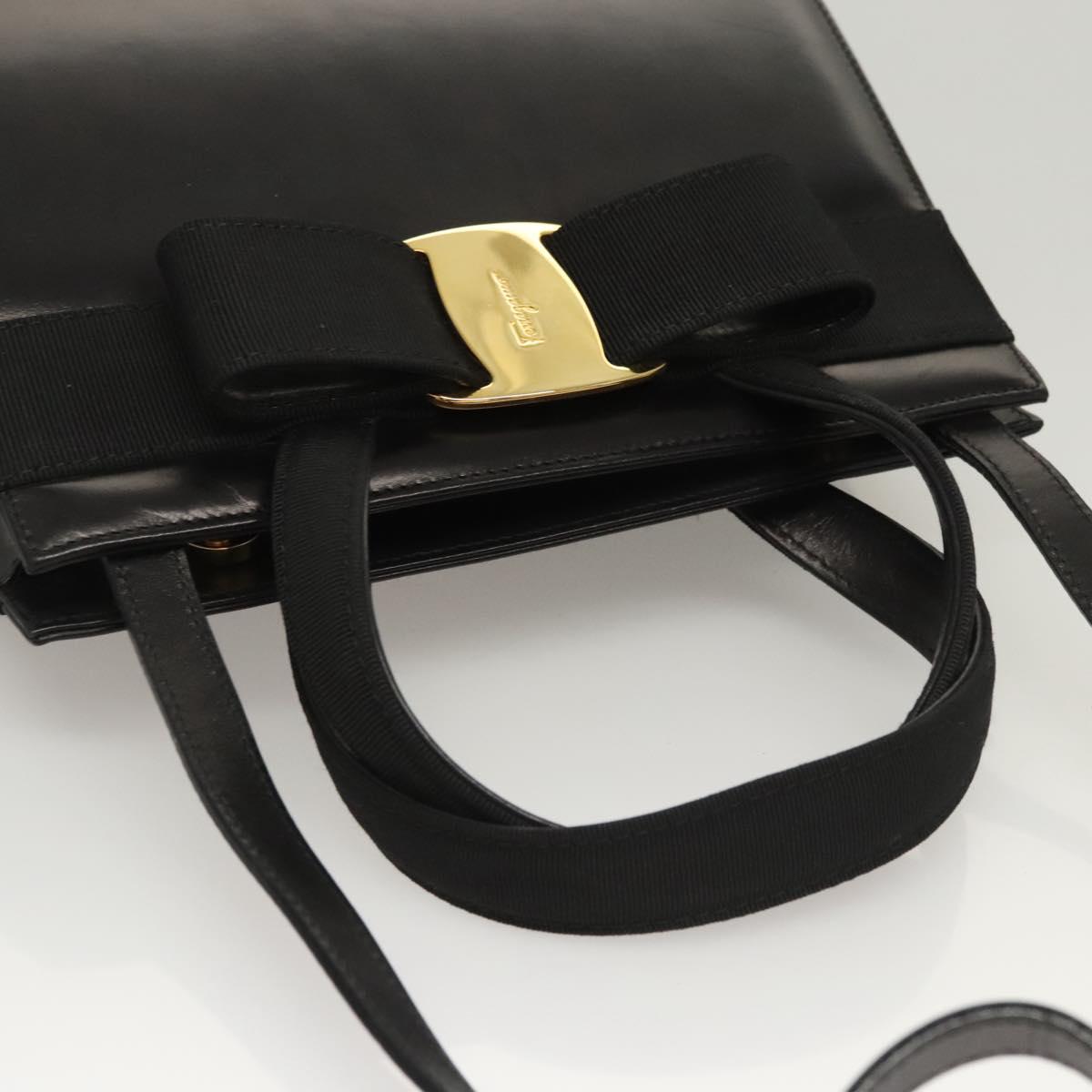 Salvatore Ferragamo Vala Hand Bag Leather 2way Black Gold Auth gh079