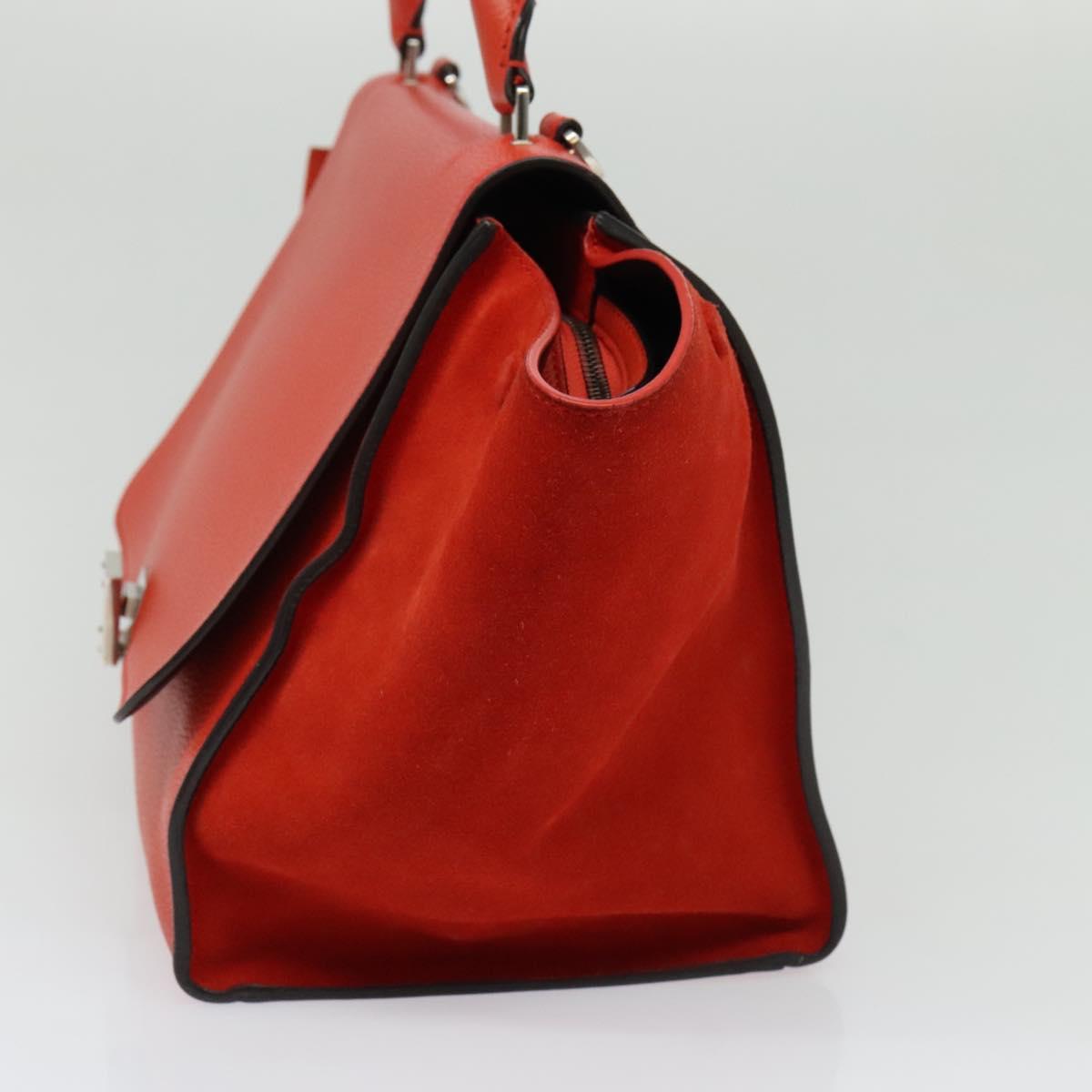 CELINE Trapeze Medium Hand Bag Suede Leather 2way Red Silver Auth gh084