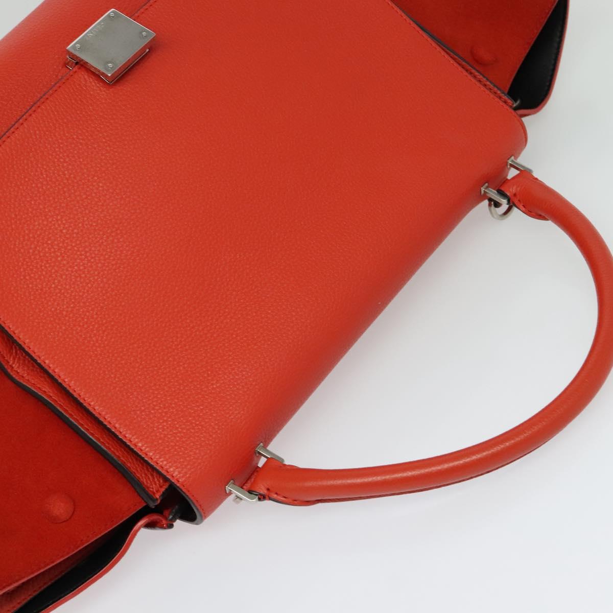 CELINE Trapeze Medium Hand Bag Suede Leather 2way Red Silver Auth gh084
