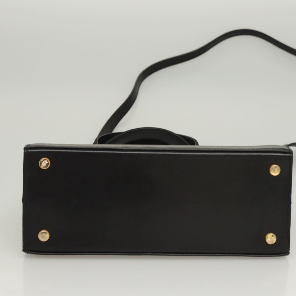 Salvatore Ferragamo Vala Hand Bag Leather 2way Black Gold Auth gh088