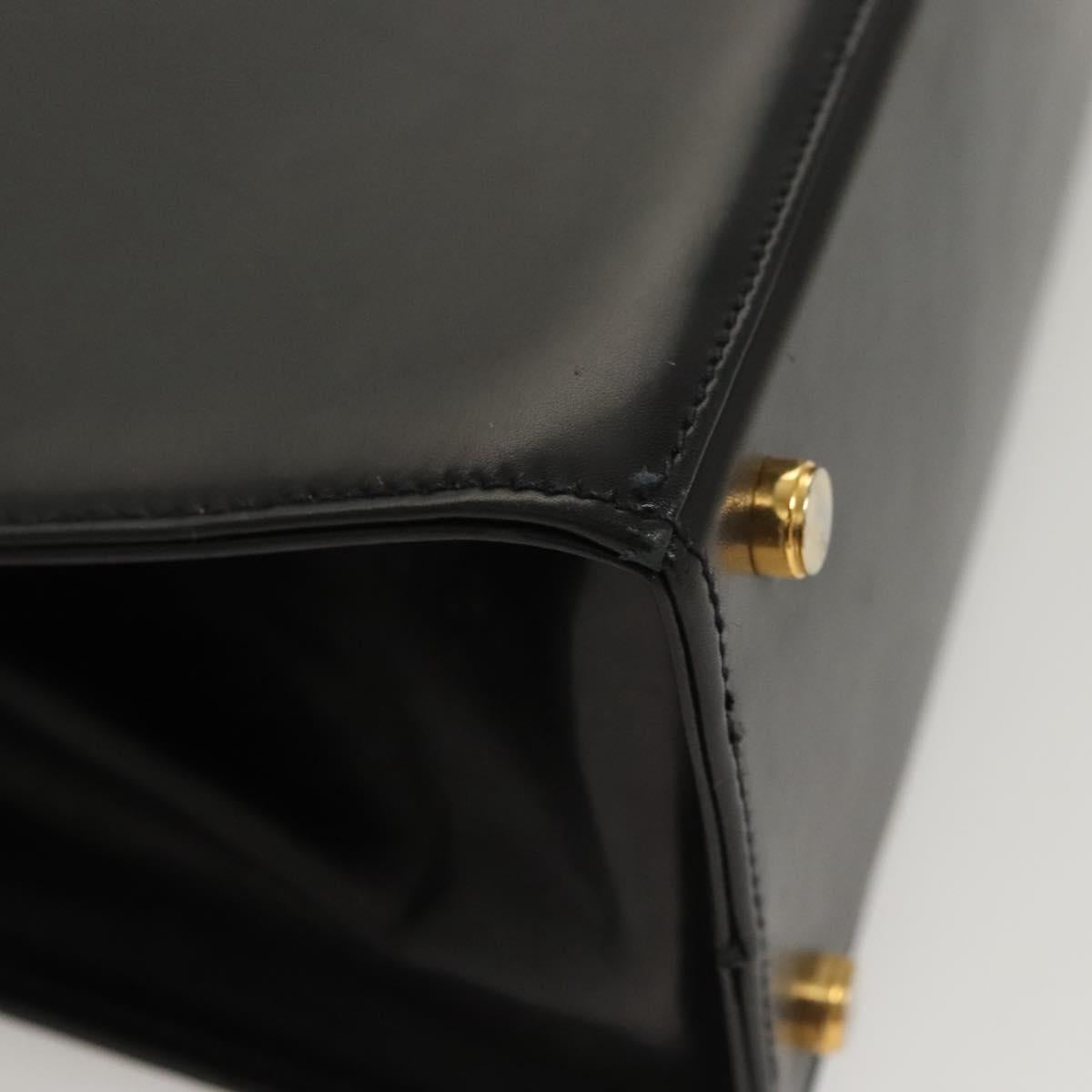 Salvatore Ferragamo Vala Hand Bag Leather 2way Black Gold Auth gh088