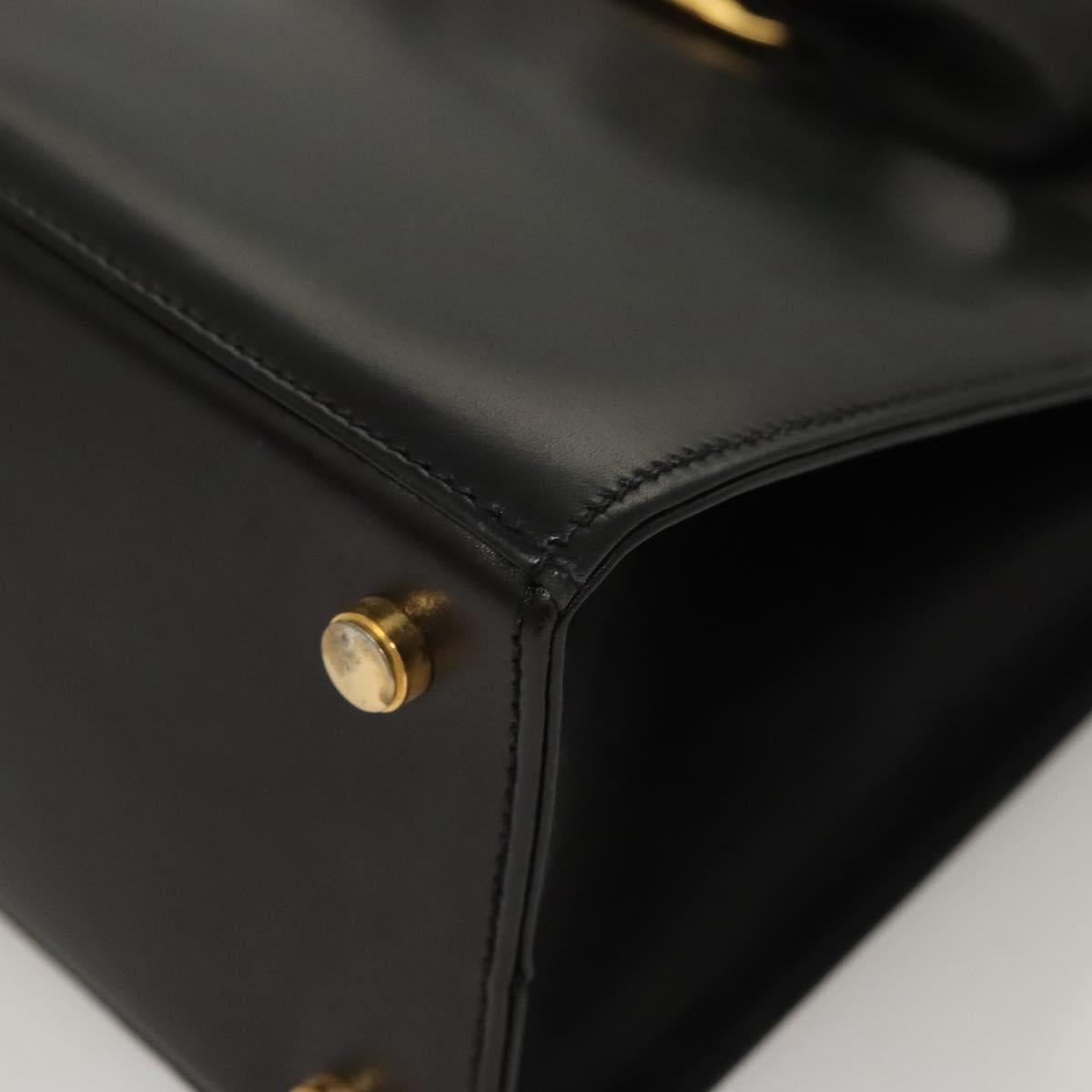 Salvatore Ferragamo Vala Hand Bag Leather 2way Black Gold Auth gh088