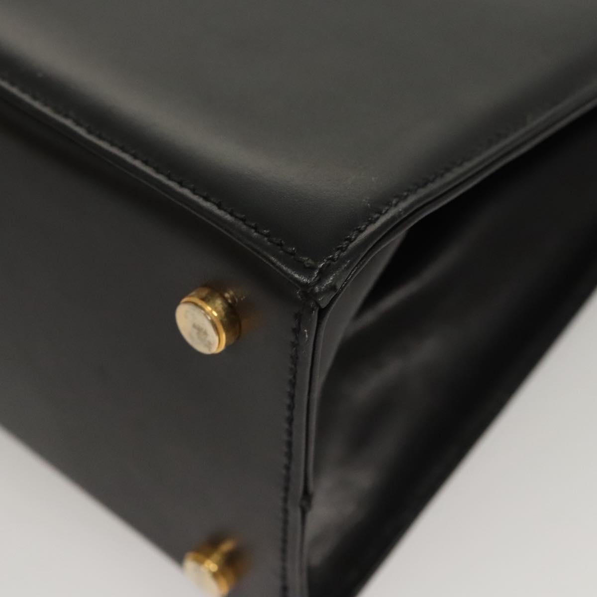 Salvatore Ferragamo Vala Hand Bag Leather 2way Black Gold Auth gh088