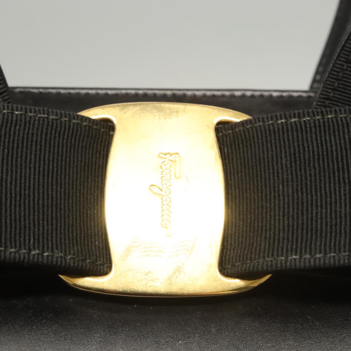 Salvatore Ferragamo Vala Hand Bag Leather 2way Black Gold Auth gh088