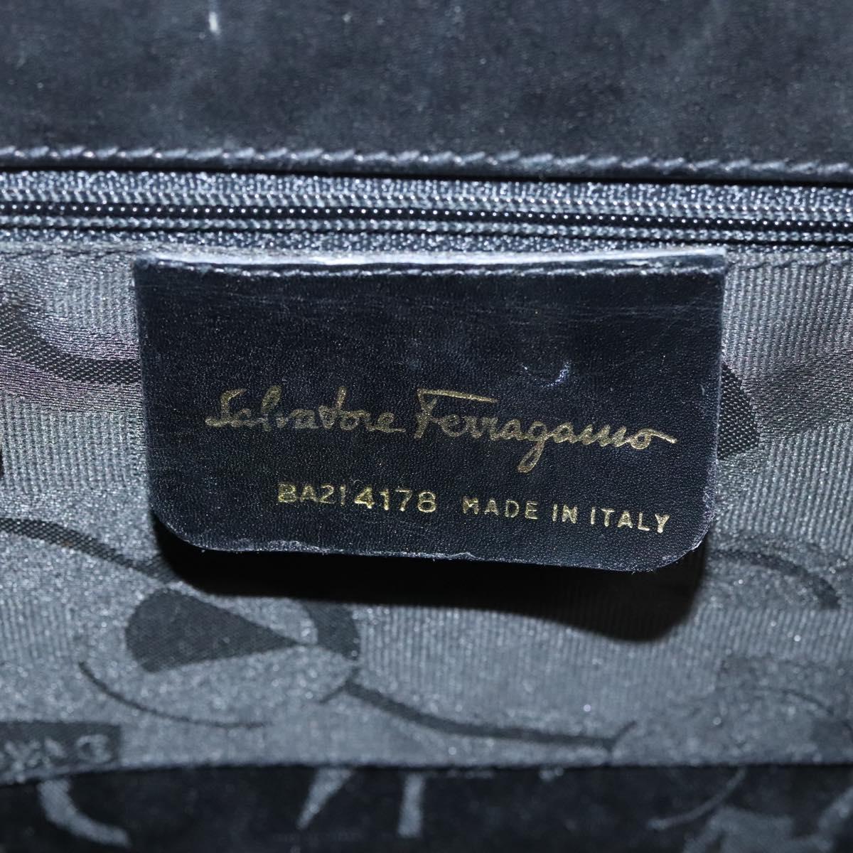 Salvatore Ferragamo Vala Hand Bag Leather 2way Black Gold Auth gh088