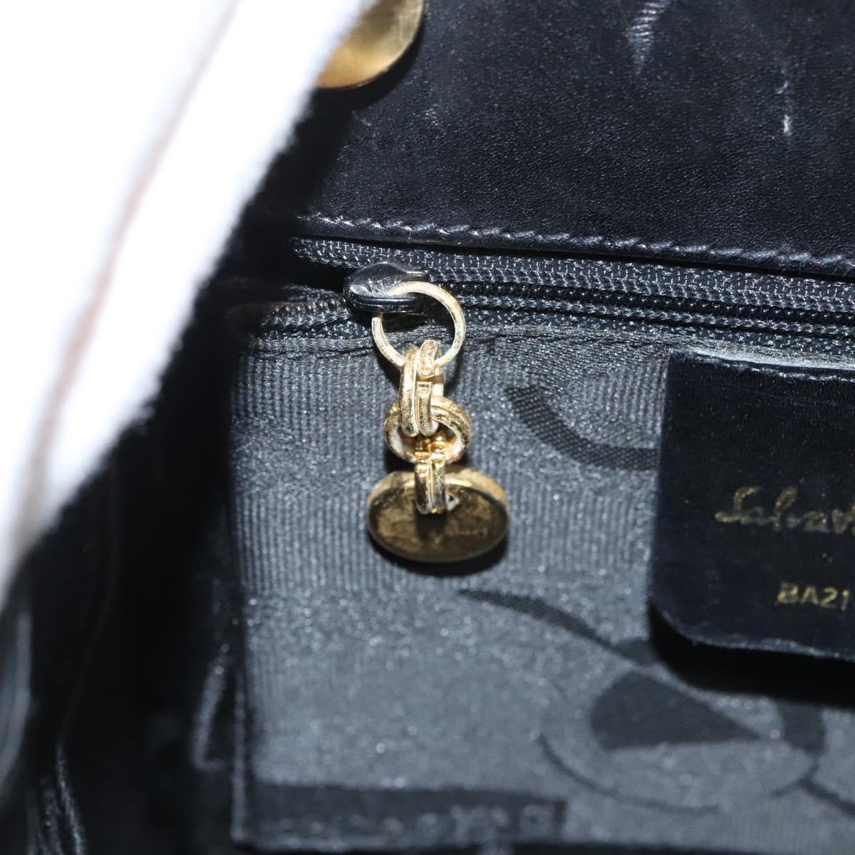 Salvatore Ferragamo Vala Hand Bag Leather 2way Black Gold Auth gh088