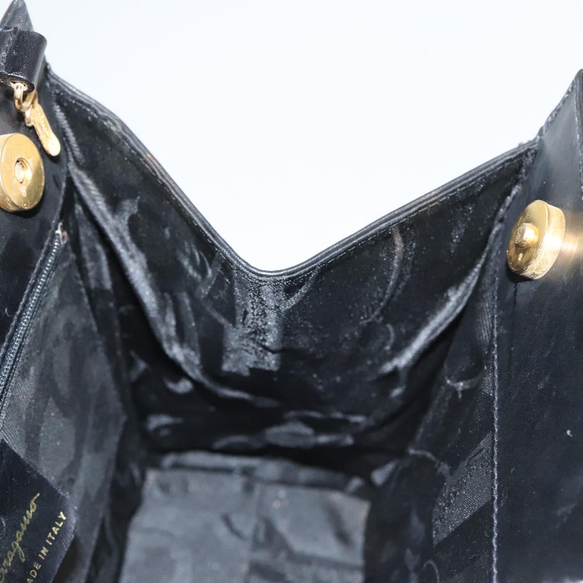 Salvatore Ferragamo Vala Hand Bag Leather 2way Black Gold Auth gh088