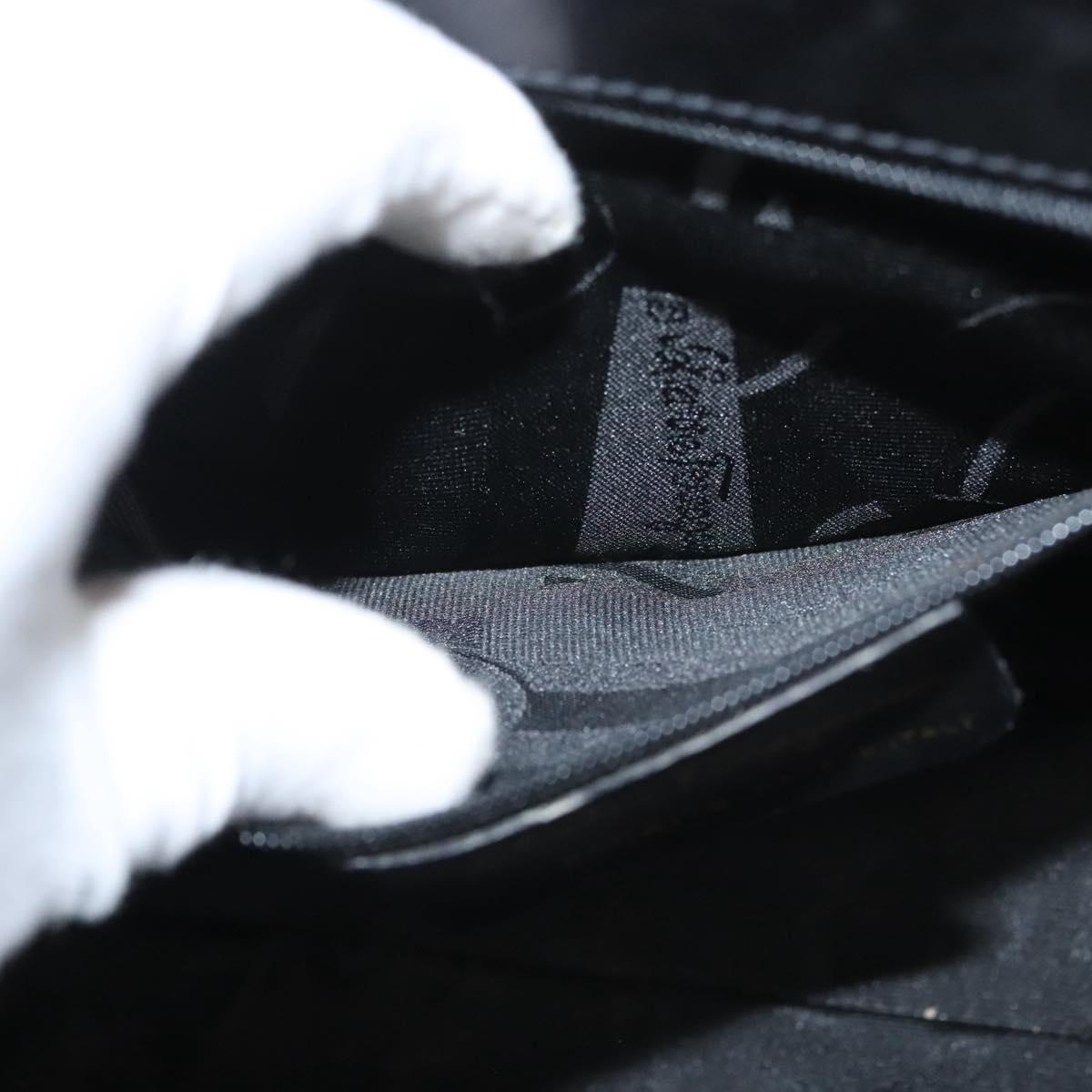 Salvatore Ferragamo Vala Hand Bag Leather 2way Black Gold Auth gh088