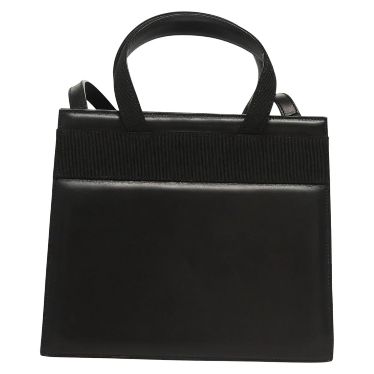 Salvatore Ferragamo Vala Hand Bag Leather 2way Black Gold Auth gh088