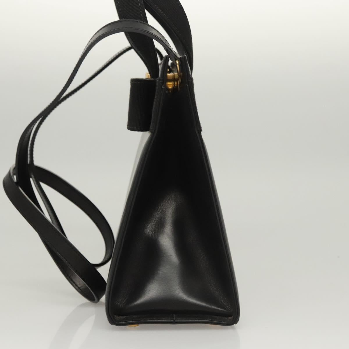 Salvatore Ferragamo Vala Hand Bag Leather 2way Black Gold Auth gh088