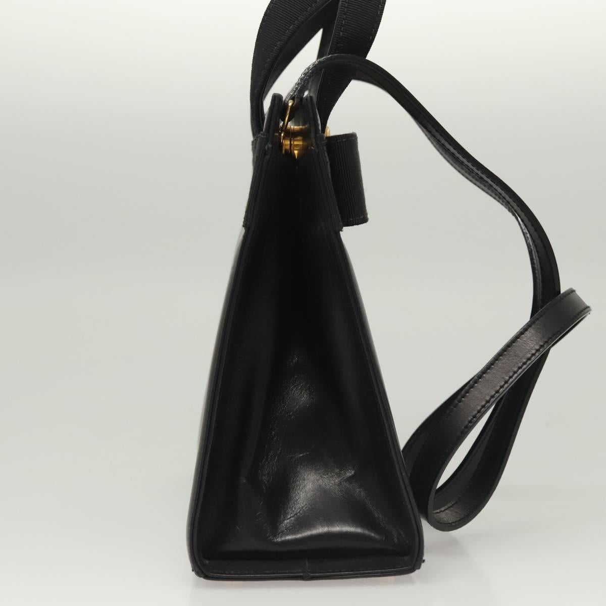 Salvatore Ferragamo Vala Hand Bag Leather 2way Black Gold Auth gh088