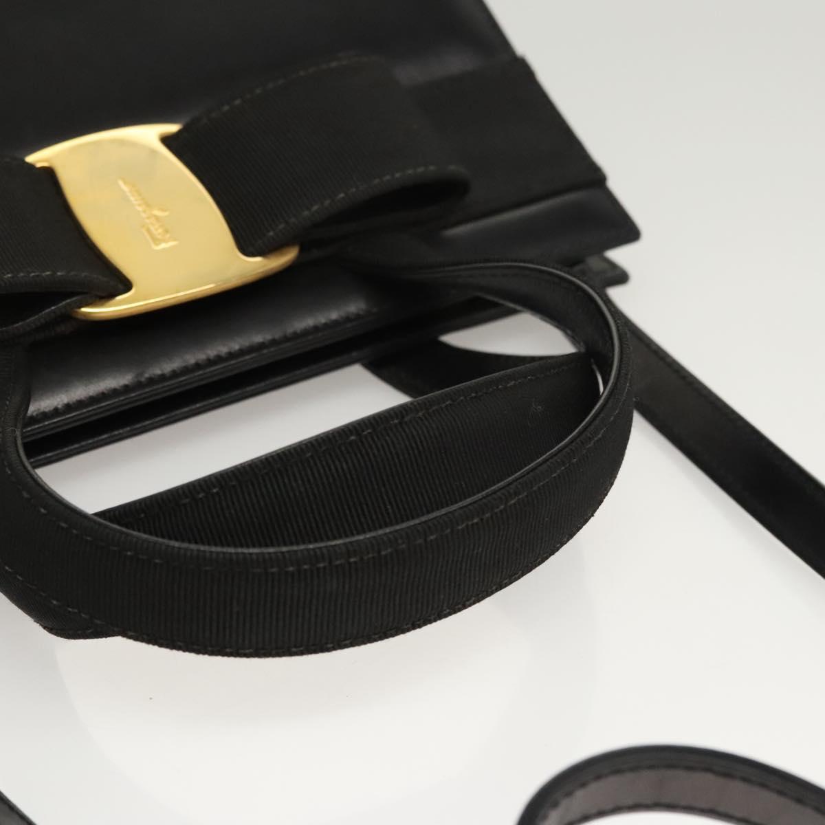 Salvatore Ferragamo Vala Hand Bag Leather 2way Black Gold Auth gh088