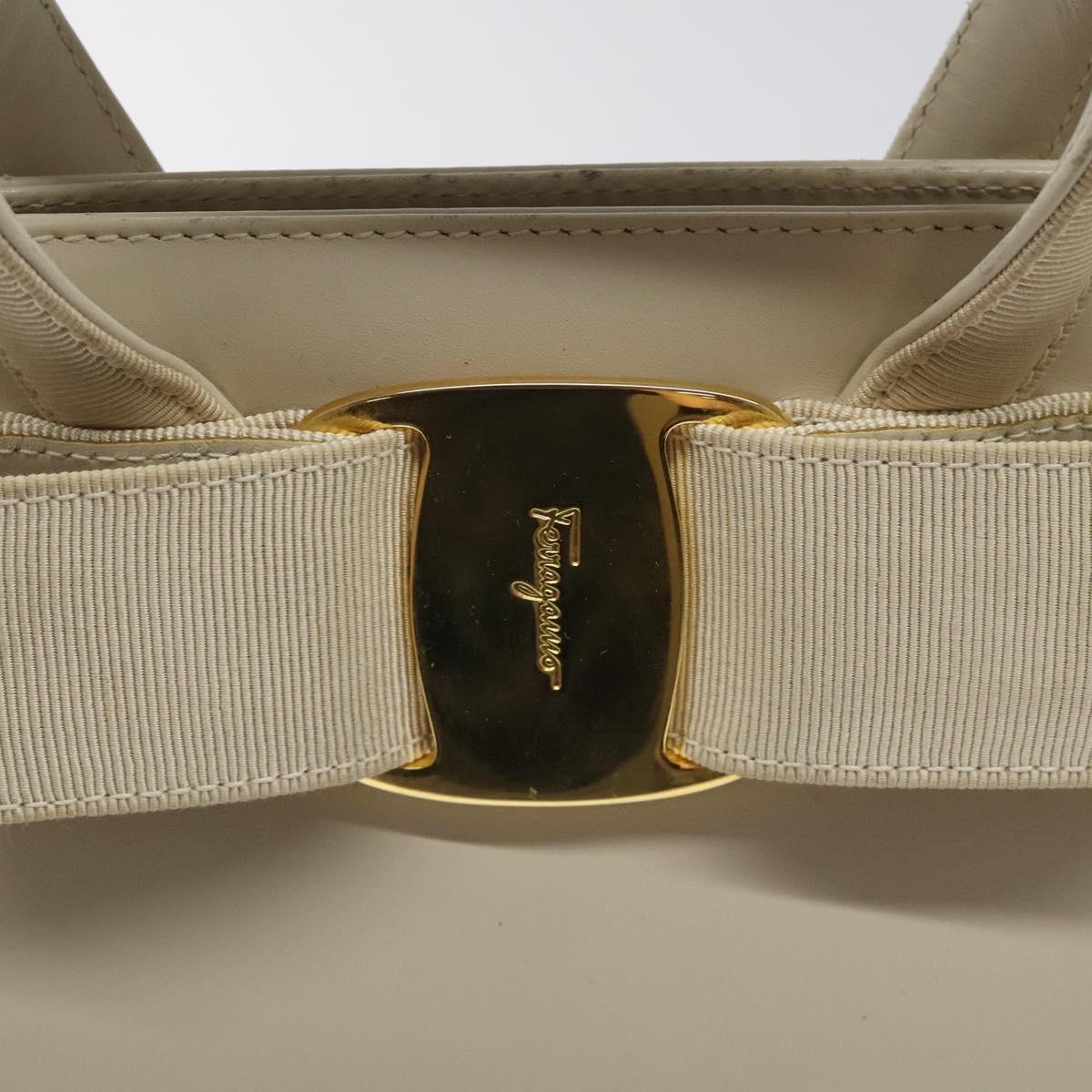 Salvatore Ferragamo Vala Hand Bag Leather Beige Gold Auth gh089