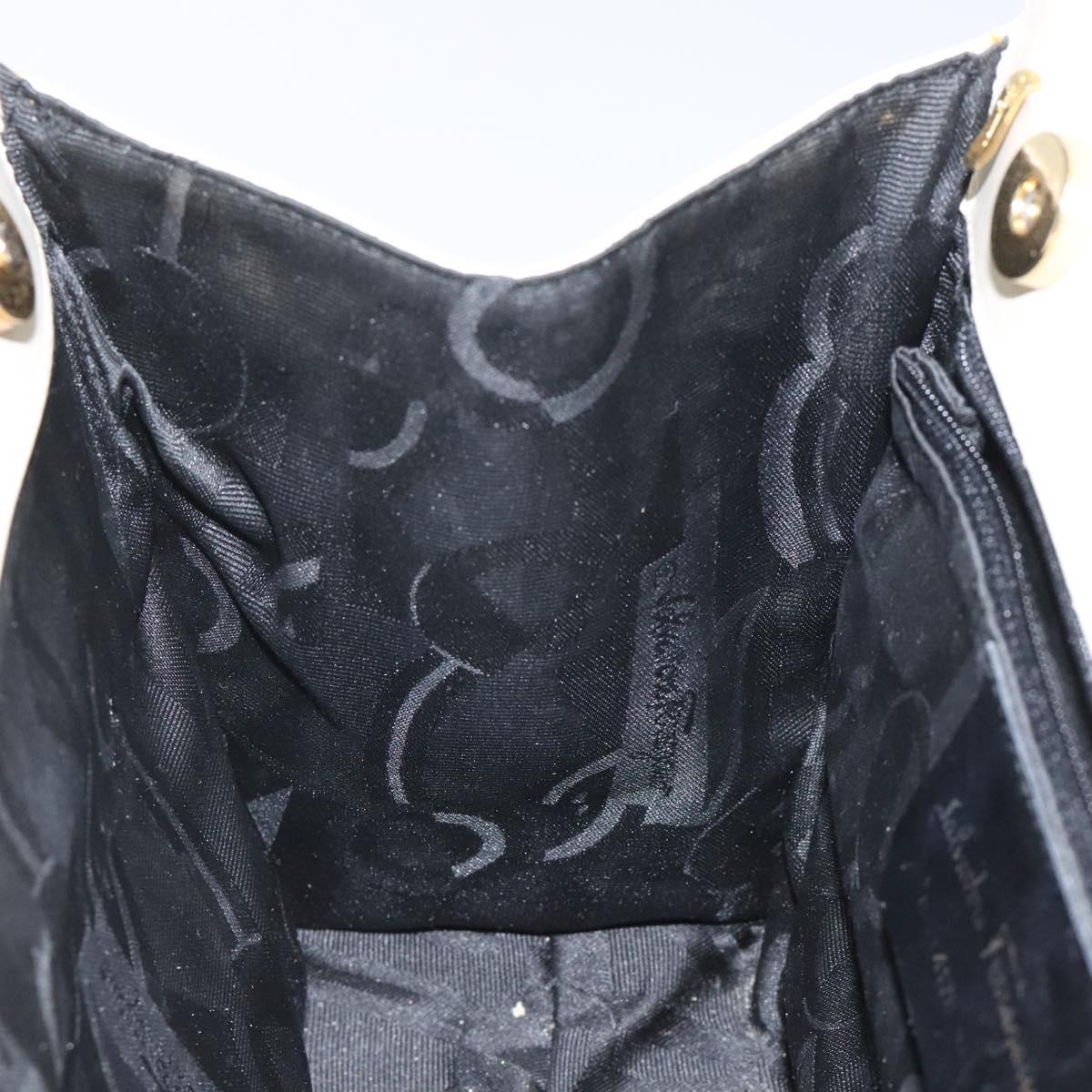 Salvatore Ferragamo Vala Hand Bag Leather Beige Gold Auth gh089