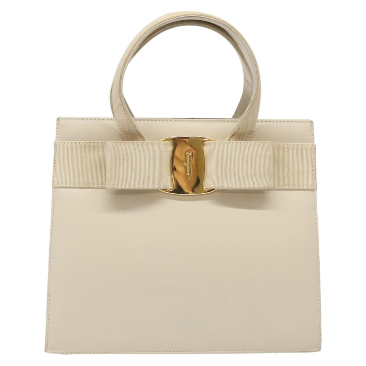 Salvatore Ferragamo Vala Hand Bag Leather Beige Gold Auth gh089