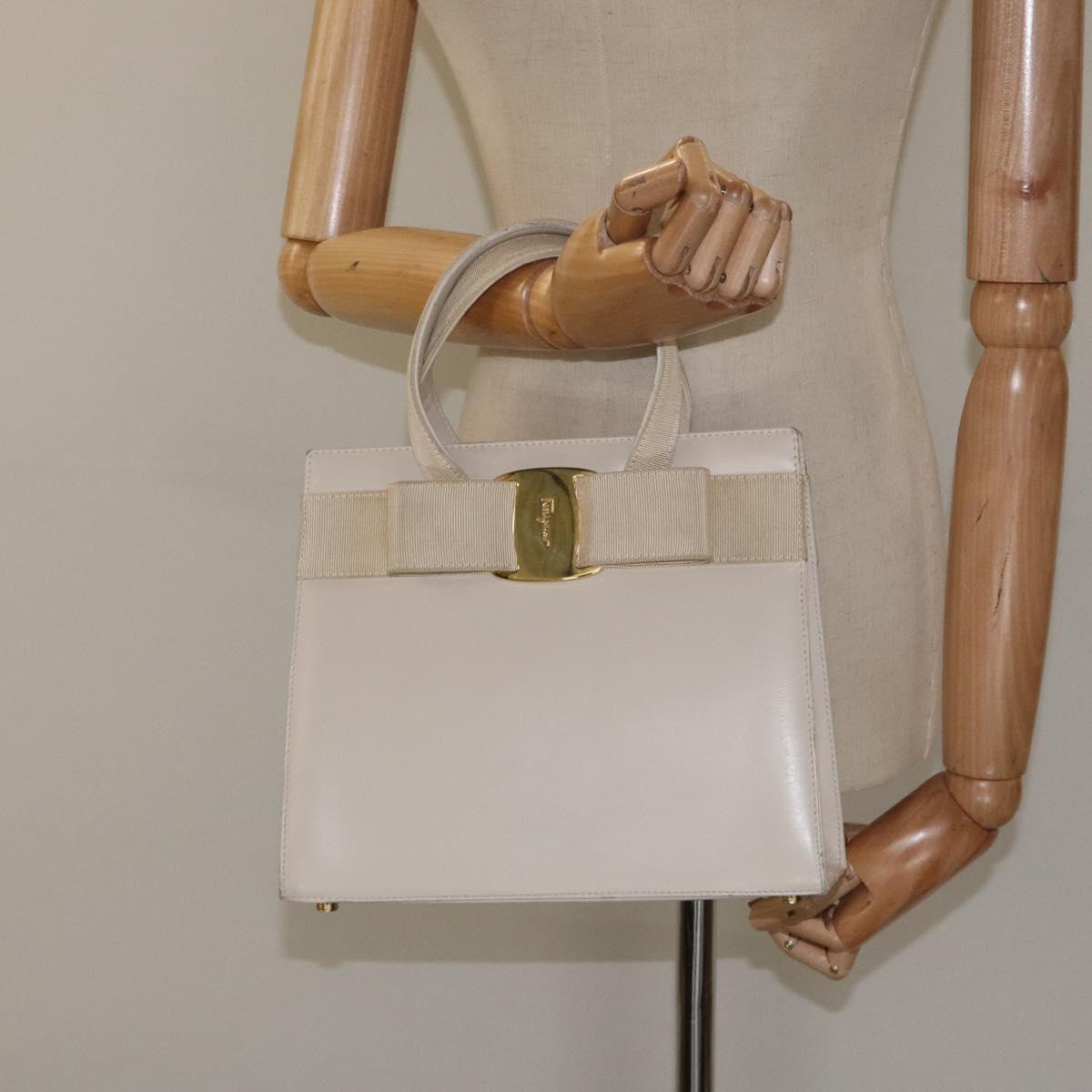 Salvatore Ferragamo Vala Hand Bag Leather Beige Gold Auth gh089