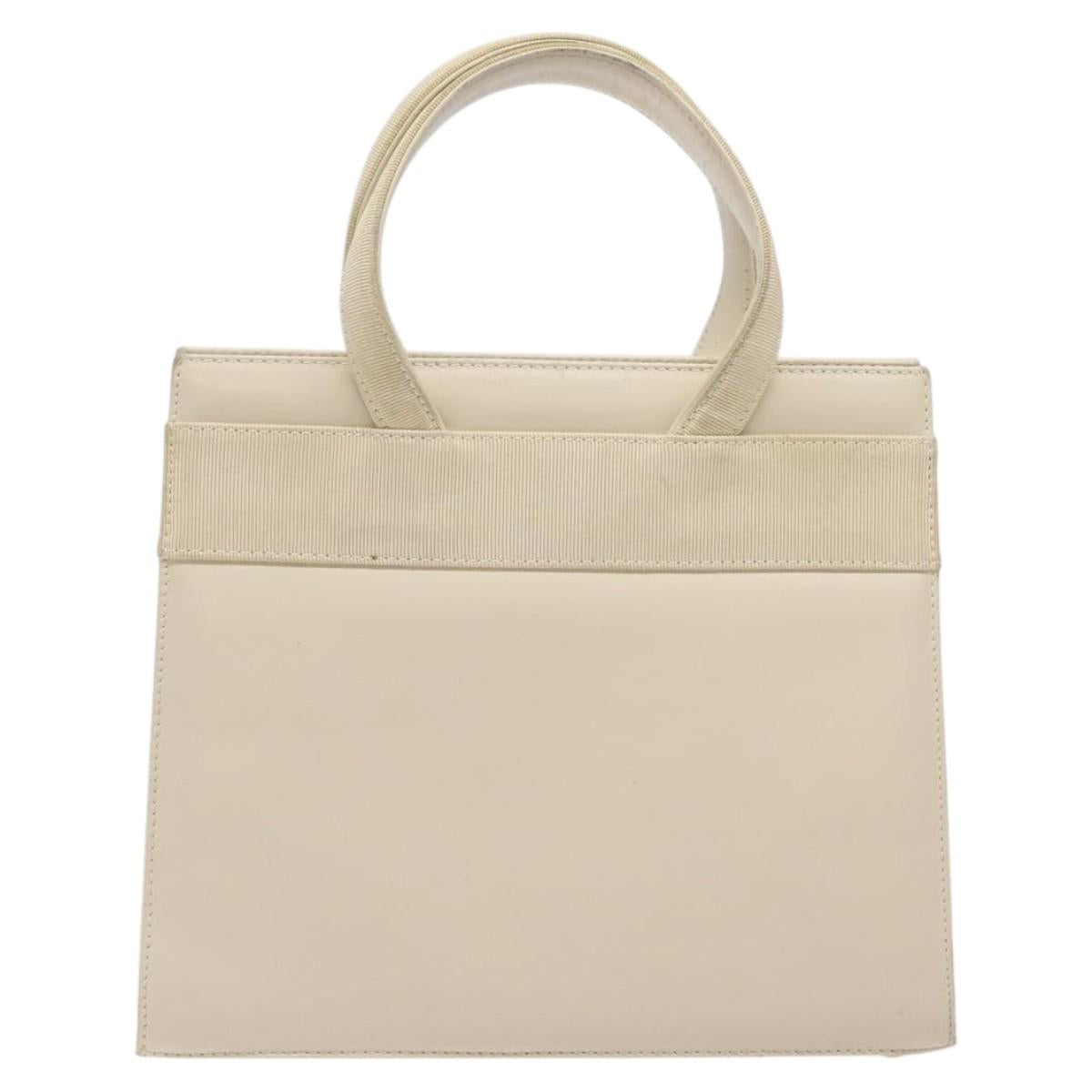 Salvatore Ferragamo Vala Hand Bag Leather Beige Gold Auth gh089