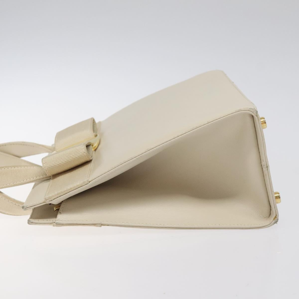 Salvatore Ferragamo Vala Hand Bag Leather Beige Gold Auth gh089