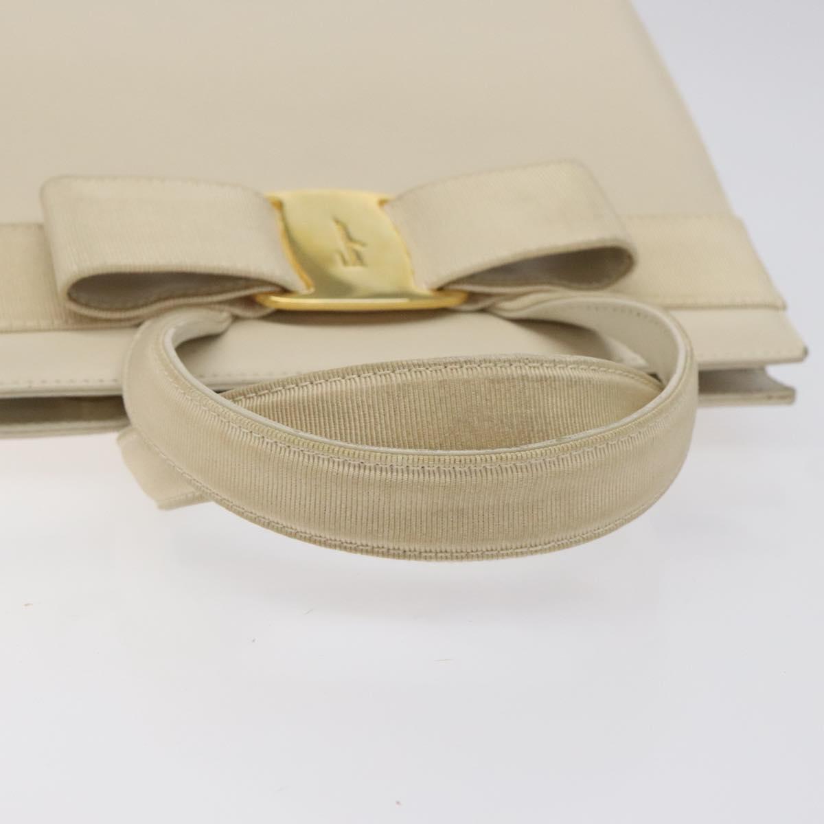 Salvatore Ferragamo Vala Hand Bag Leather Beige Gold Auth gh089