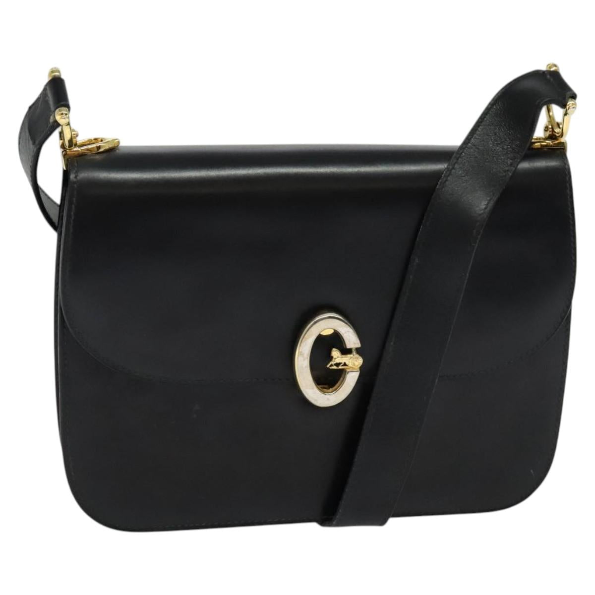 CELINE Shoulder Bag Leather Black Gold Auth gh092
