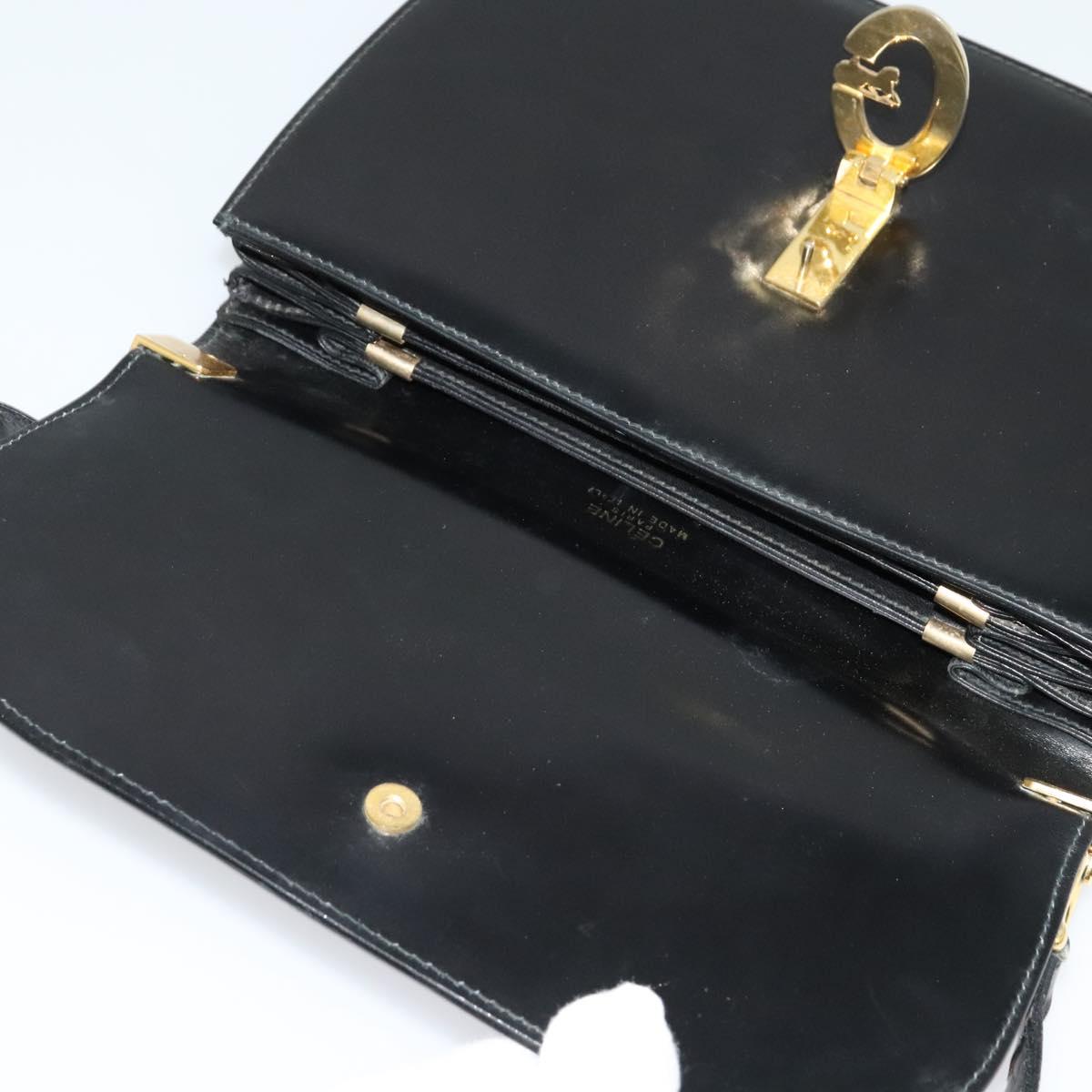 CELINE Shoulder Bag Leather Black Gold Auth gh092