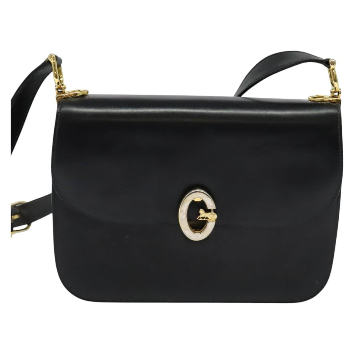 CELINE Shoulder Bag Leather Black Gold Auth gh092