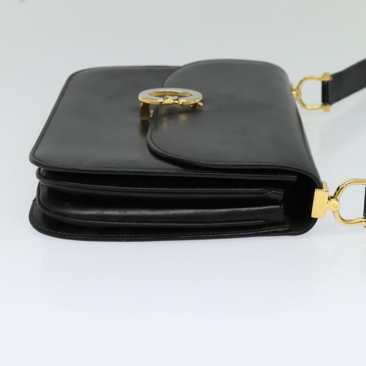 CELINE Shoulder Bag Leather Black Gold Auth gh092