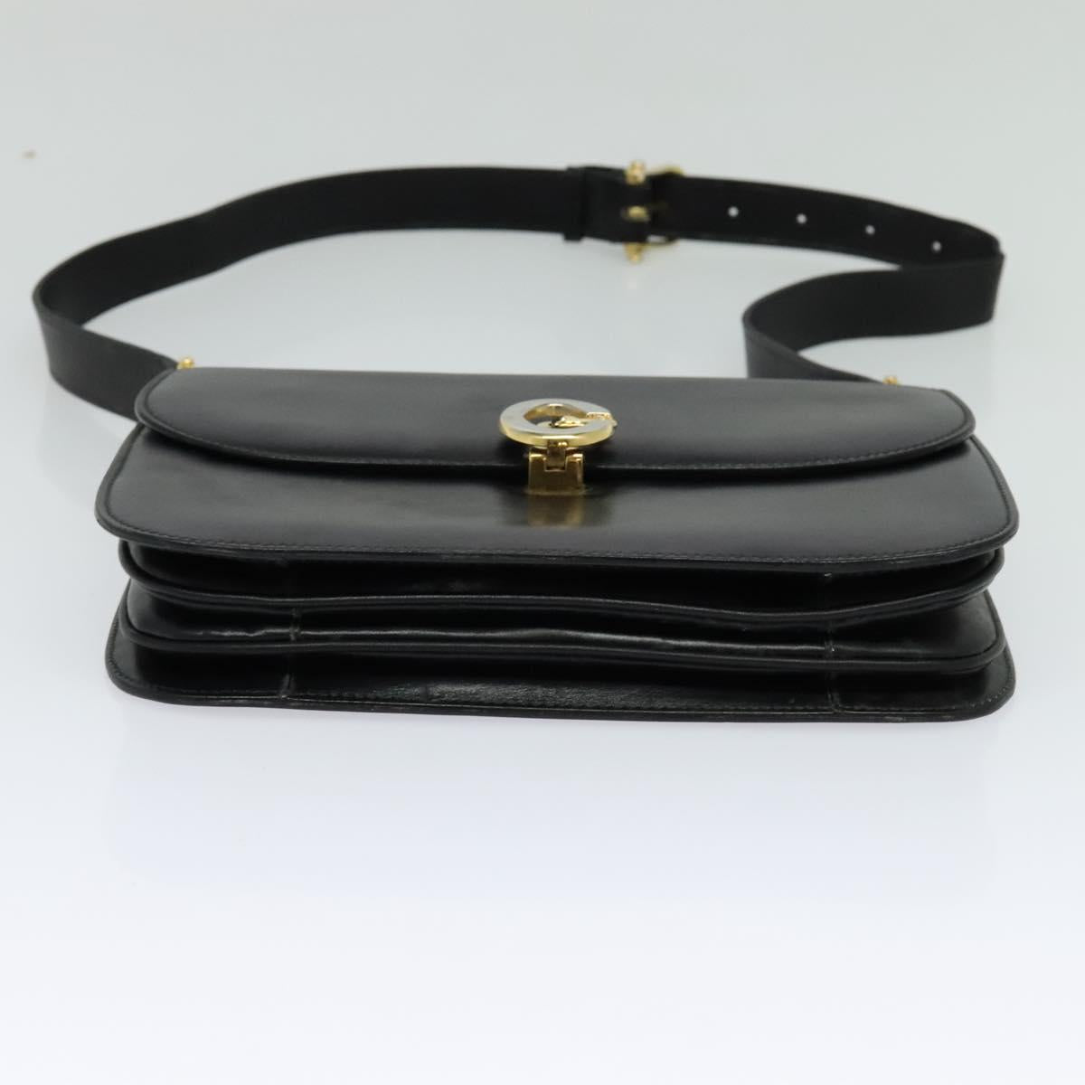 CELINE Shoulder Bag Leather Black Gold Auth gh092