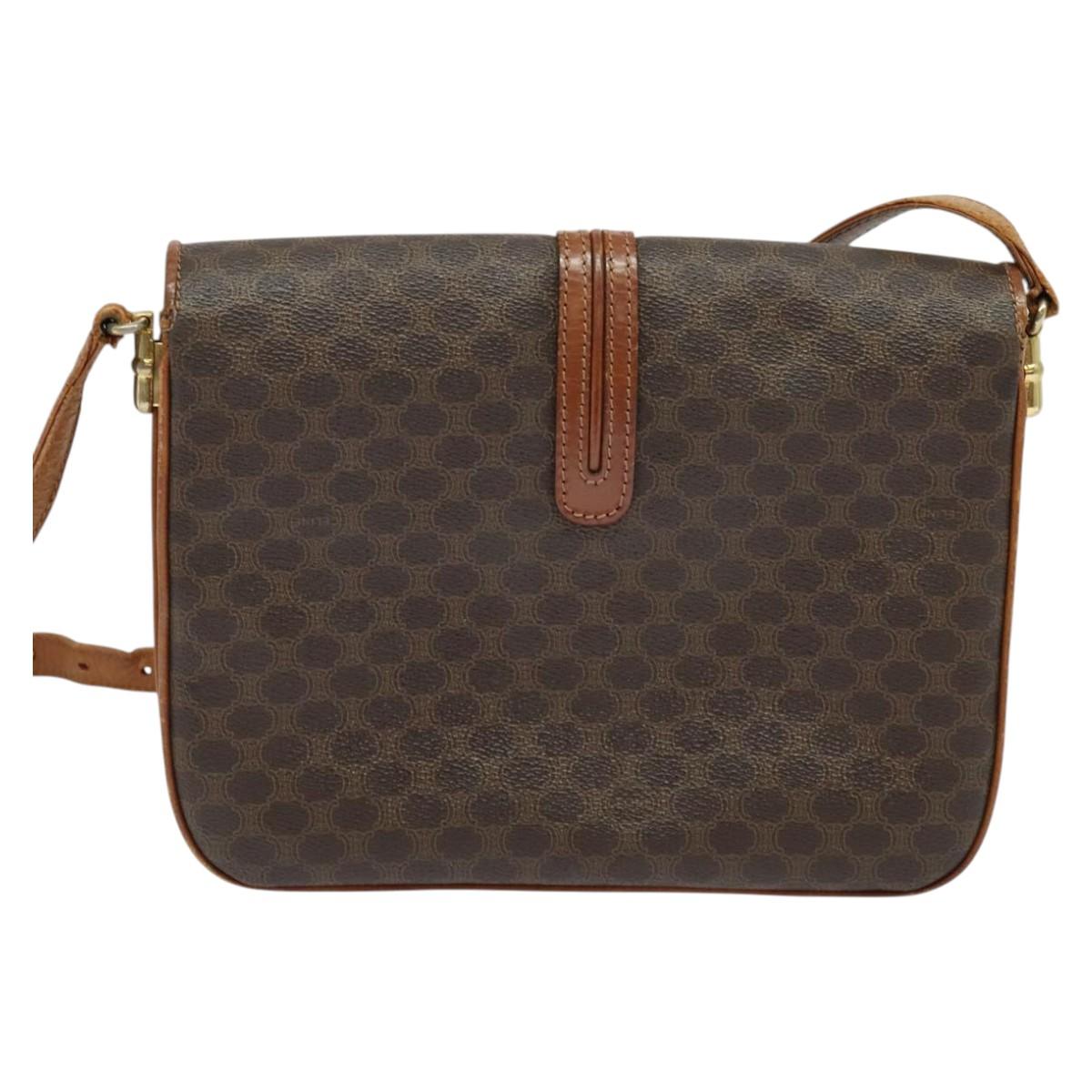 CELINE Macadam Canvas Shoulder Bag PVC Leather Brown Gold Auth gh093