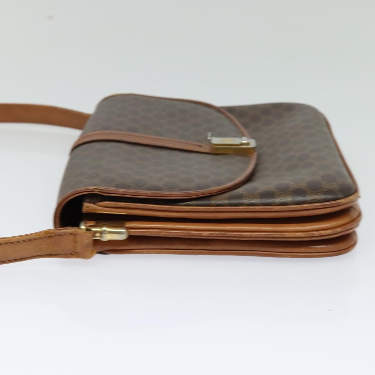 CELINE Macadam Canvas Shoulder Bag PVC Leather Brown Gold Auth gh093