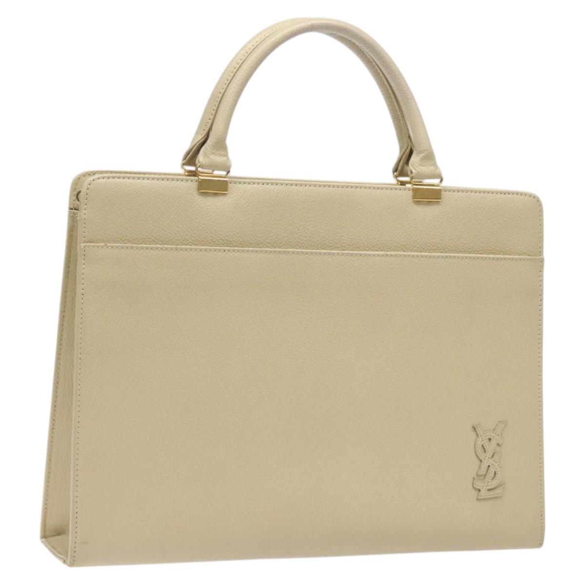 SAINT LAURENT Hand Bag Leather Gold Beige Auth gh097