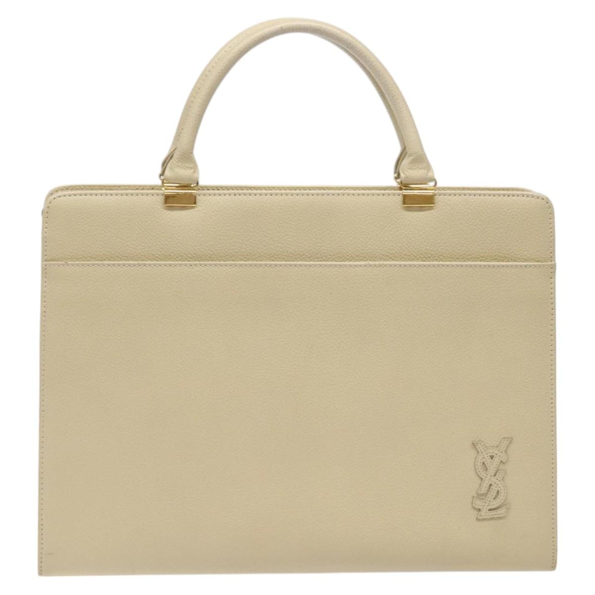SAINT LAURENT Hand Bag Leather Gold Beige Auth gh097