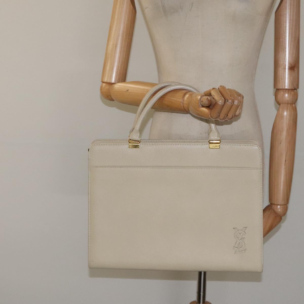 SAINT LAURENT Hand Bag Leather Gold Beige Auth gh097