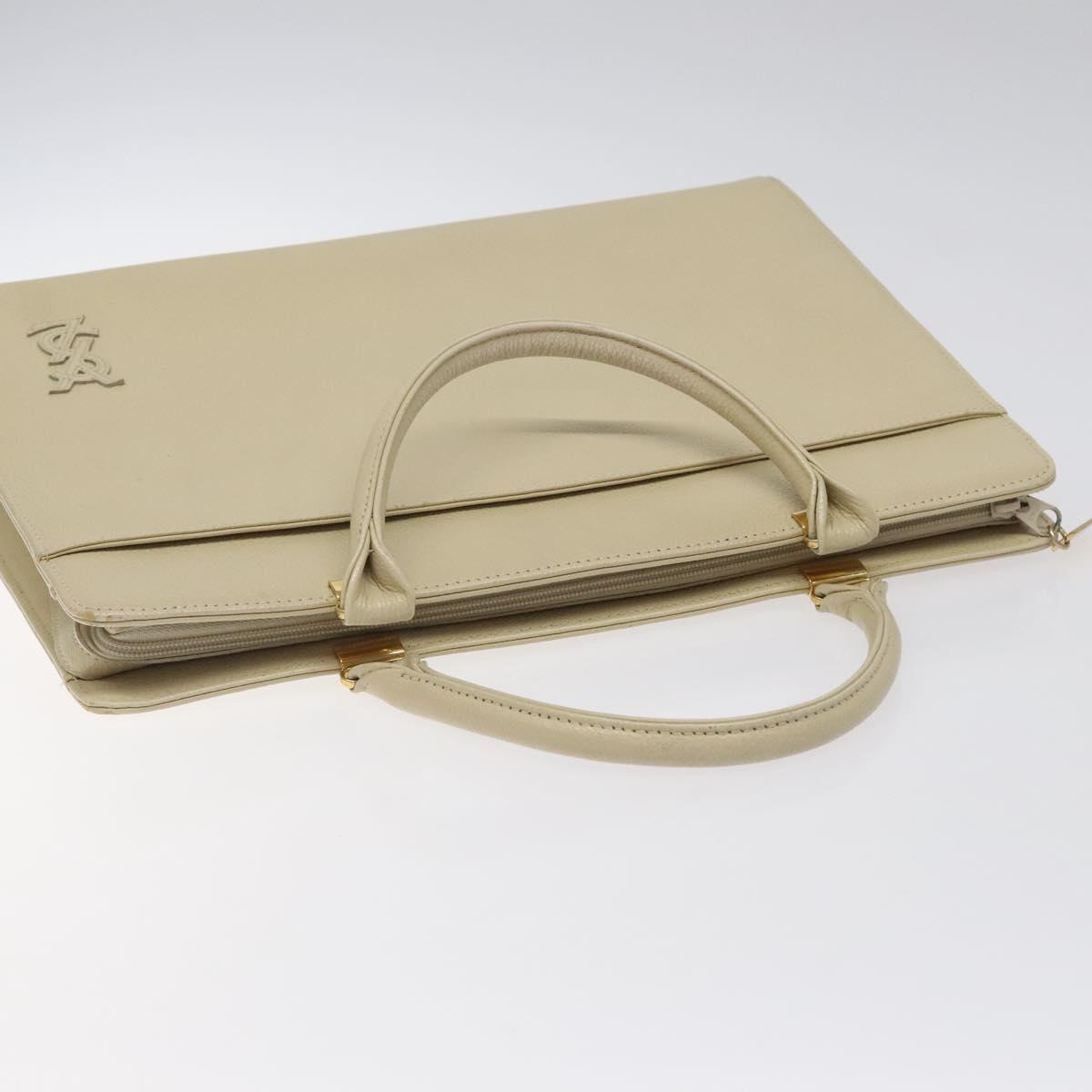 SAINT LAURENT Hand Bag Leather Gold Beige Auth gh097